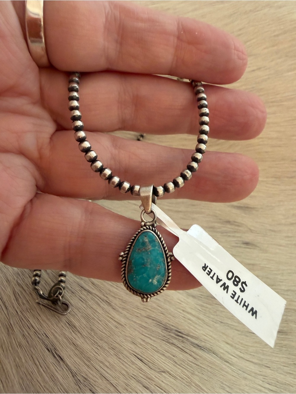 ❤️ White Water Turquoise Sterling 6mm Bail Navajo Style Southwestern Pendant